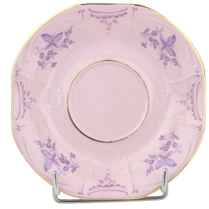 79624 STRUŽNA GRANIASTA FILIŻANKA ZE SPODKIEM Z RÓŻOWEJ PORCELANY FIOLETOWE KWIATKI I MOTYLKI (10).jpg