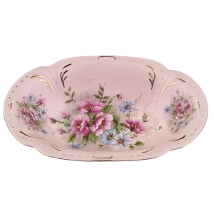 CHODOV ANFRA OWALNA MISECZKA Z RÓŻOWEJ PORCELANY BUKIETY KWIATÓW