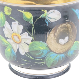 79882 BIEDERMEIER ZABYTKOWA DONICA RĘCZNIE MALOWANE KWIATY I PTAK (6).jpg