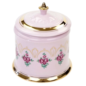 CHODOV BOMBONIERA POJEMNIK Z POKRYWĄ Z RÓŻOWEJ PORCELANY BUKIETY RÓŻYCZEK