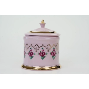 75800 CHODOV BOMBONIERA POJEMNIK Z POKRYWĄ Z RÓŻOWEJ PORCELANY BUKIETY RÓŻYCZEK (2).jpg