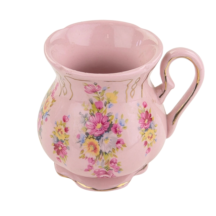 79961 ŚLICZNY KUBEK Z RÓŻOWEJ PORCELANY RĘCZNIE MALOWANE BUKIETY (1).jpg
