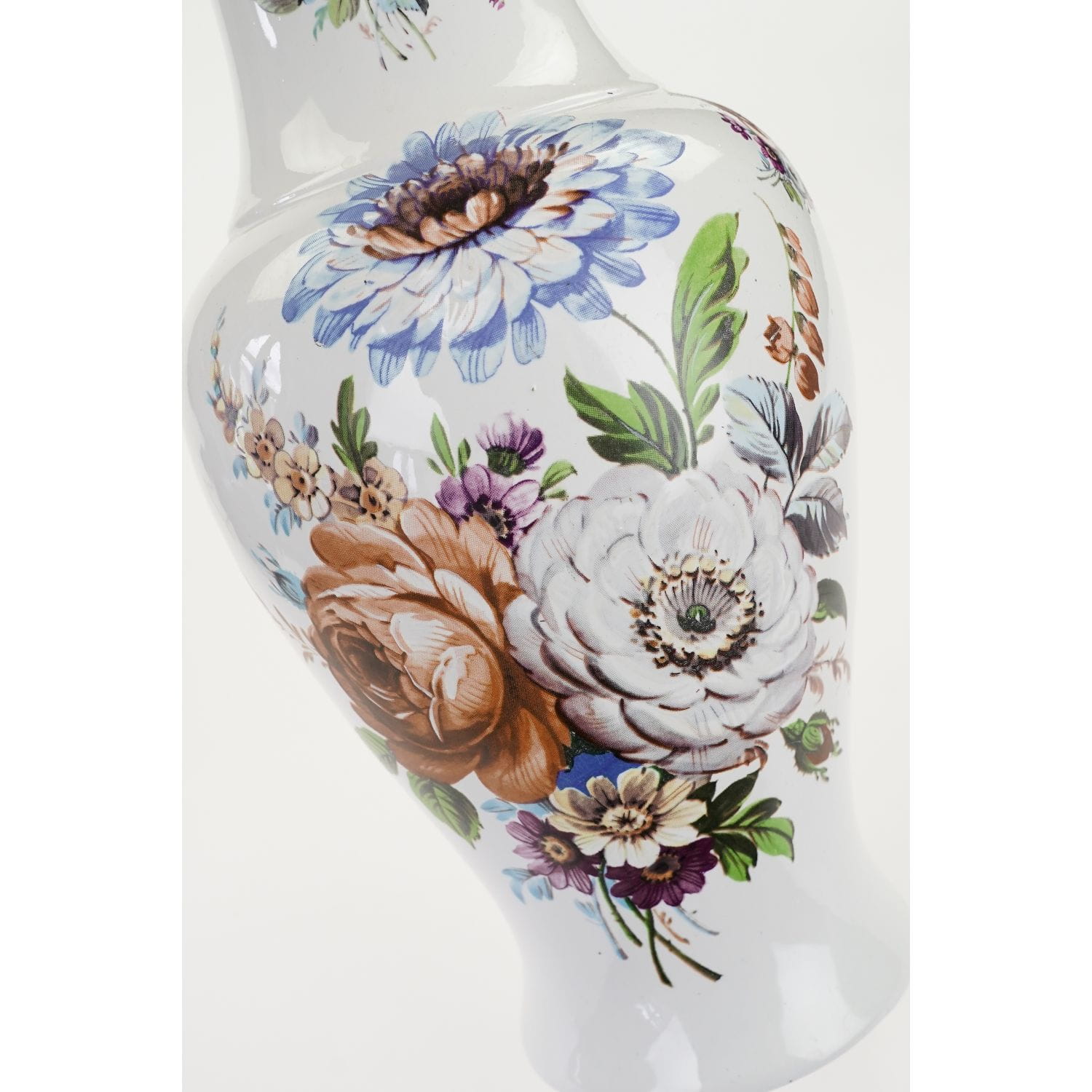 DUŻY CERAMICZNY WAZON W KOLOROWE KWIATY Retro-bibelot