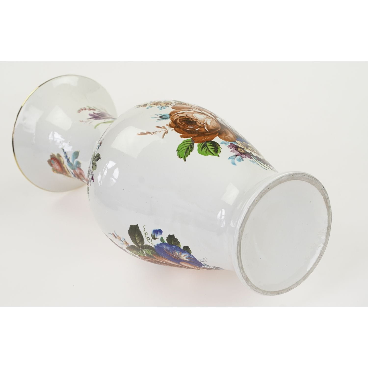 DUŻY CERAMICZNY WAZON W KOLOROWE KWIATY Retro-bibelot